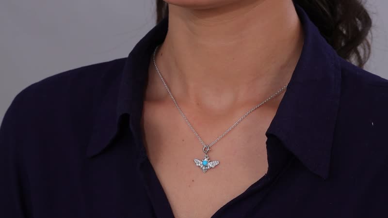 Sleeping Beauty Turquoise and Moissanite Bee Charm in Platinum Over Sterling Silver 0.60 ctw