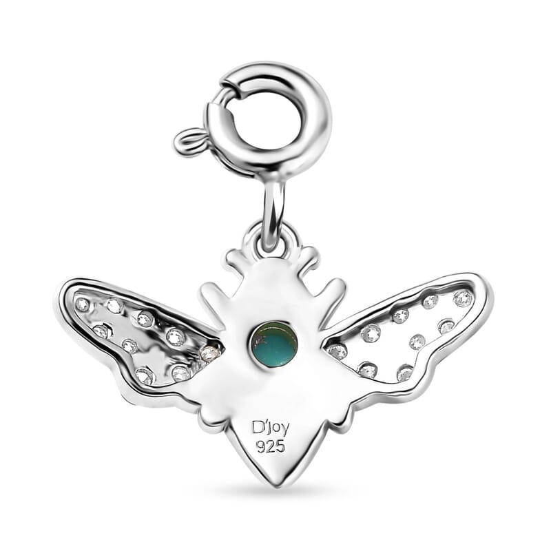 Sleeping Beauty Turquoise and Moissanite Bee Charm in Platinum Over Sterling Silver 0.60 ctw