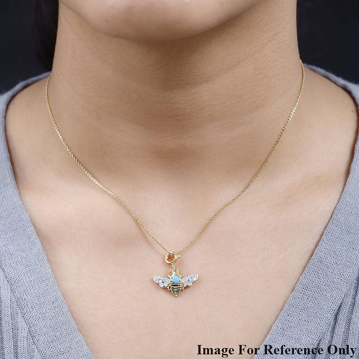 Sleeping Beauty Turquoise and Moissanite Bee Charm in Vermeil Yellow Gold Over Sterling Silver 0.60 ctw image number 2