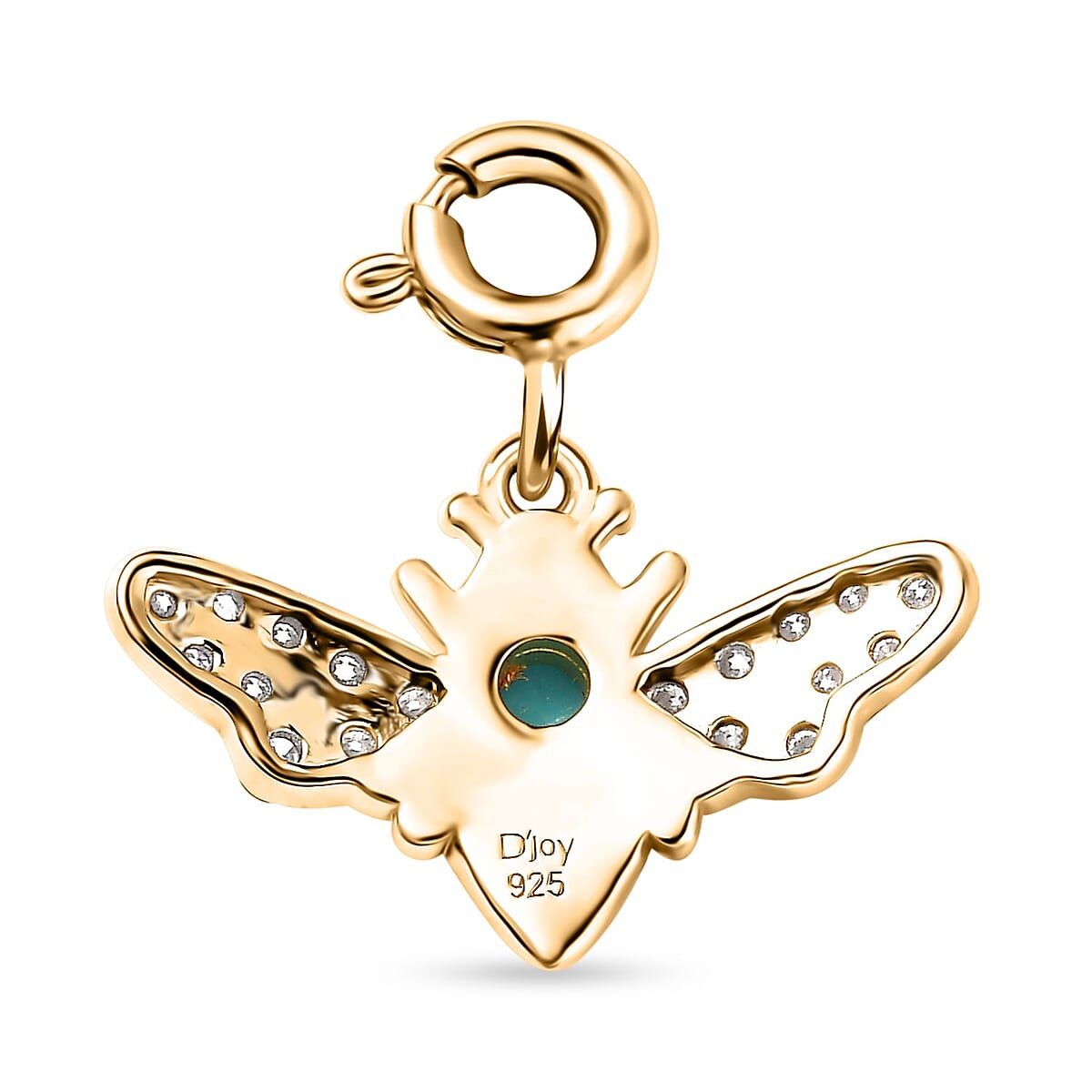Sleeping Beauty Turquoise and Moissanite Bee Charm in Vermeil Yellow Gold Over Sterling Silver 0.60 ctw image number 4