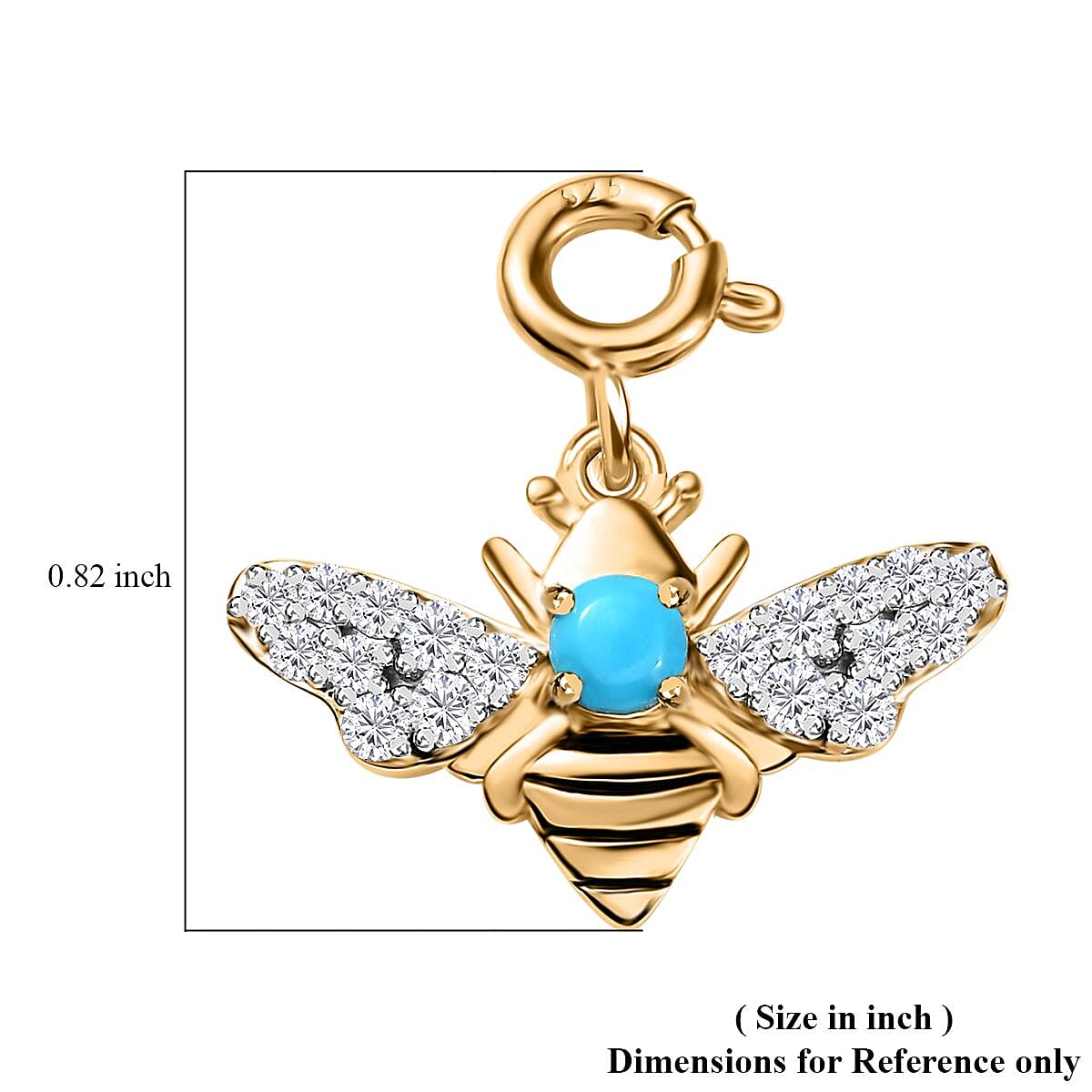 Sleeping Beauty Turquoise and Moissanite Bee Charm in Vermeil Yellow Gold Over Sterling Silver 0.60 ctw image number 5