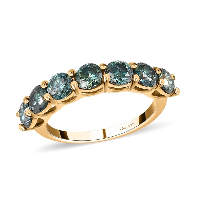 Blue Moissanite 7 Stone Ring in Vermeil Yellow Gold Over Sterling Silver (Size 10.0) 1.65 ctw