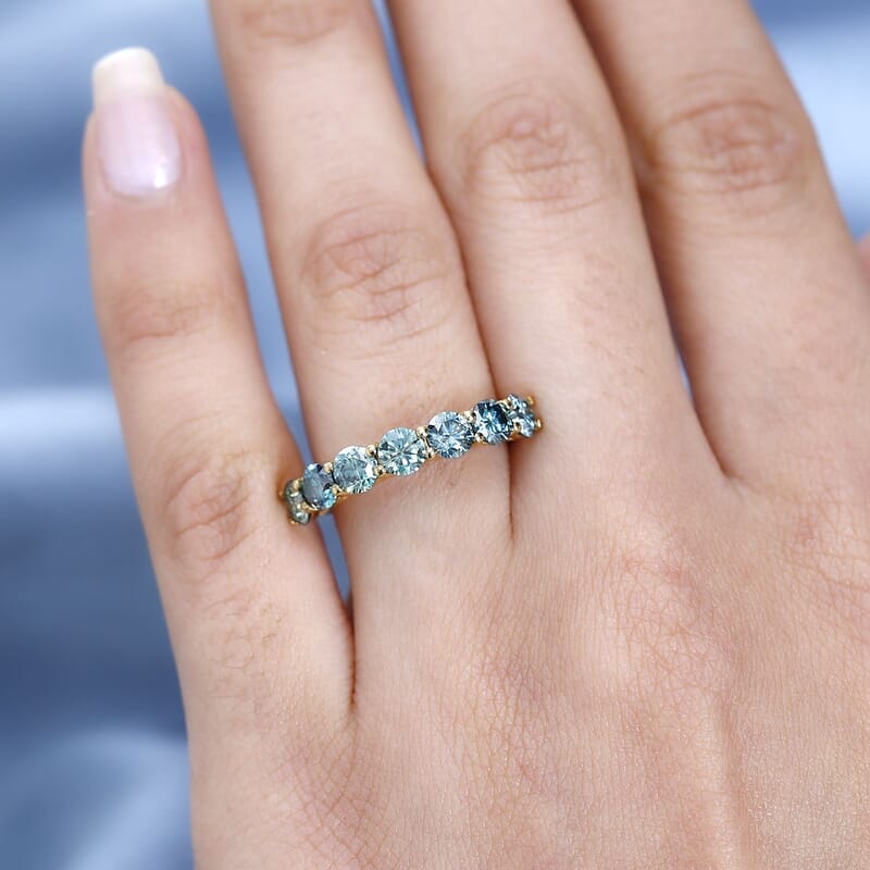Blue Moissanite 7 Stone Ring in Vermeil Yellow Gold Over Sterling Silver (Size 10.0) 1.65 ctw