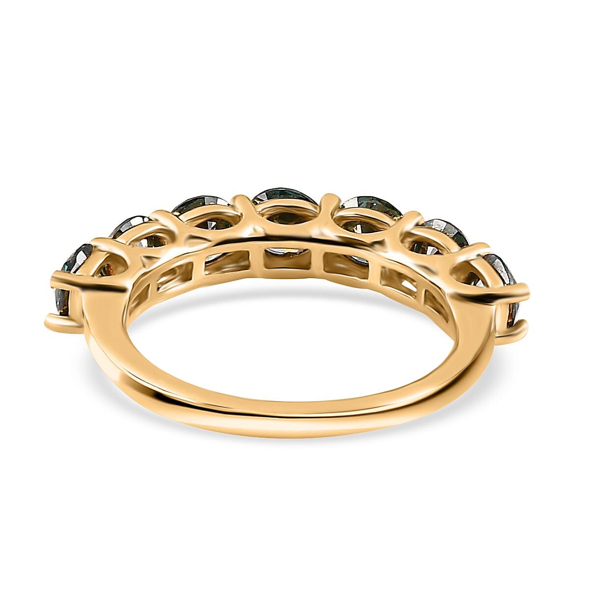 Blue Moissanite 7 Stone Ring in Vermeil Yellow Gold Over Sterling Silver (Size 10.0) 1.65 ctw