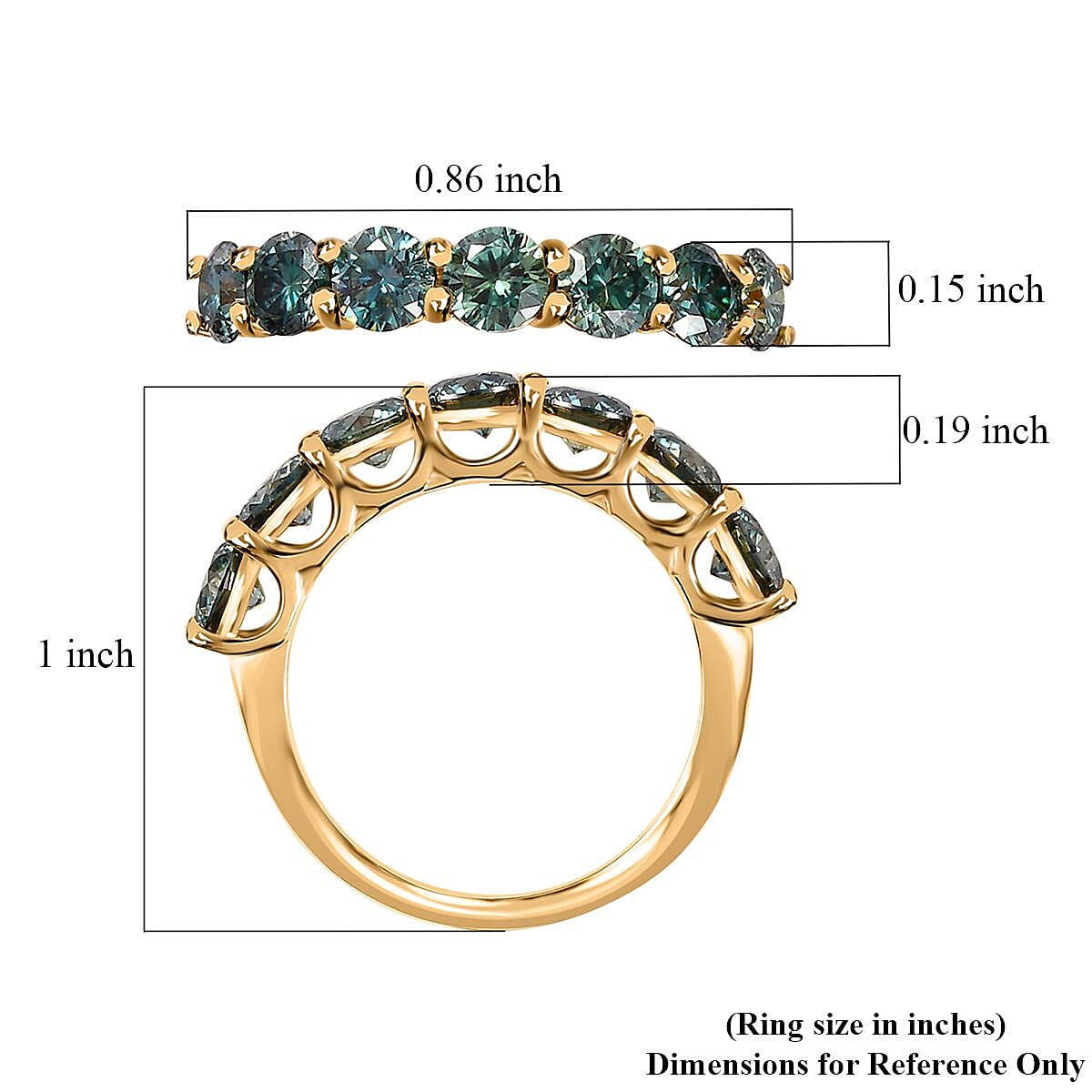 Blue Moissanite 7 Stone Ring in Vermeil Yellow Gold Over Sterling Silver (Size 10.0) 1.65 ctw