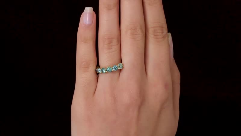 Blue Moissanite (Rnd 4mm) 7 Stone Ring in Vermeil YG Over Sterling Silver (Size 10.0) 1.65 ctw