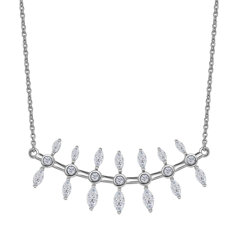 Moissanite Fish Bone Statement Necklace 18 Inches in Platinum Over Sterling Silver 2.10 ctw