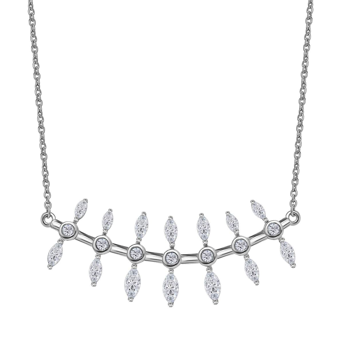 Moissanite Fish Bone Statement Necklace 18 Inches in Platinum Over Sterling Silver 2.10 ctw image number 0
