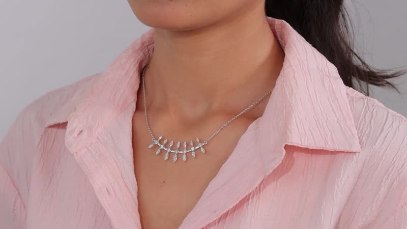 Moissanite Fish Bone Statement Necklace 18 Inches in Platinum Over Sterling Silver 2.10 ctw