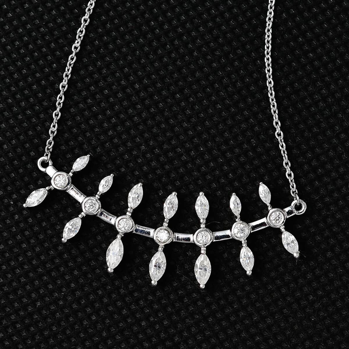 Moissanite Fish Bone Statement Necklace 18 Inches in Platinum Over Sterling Silver 2.10 ctw image number 2