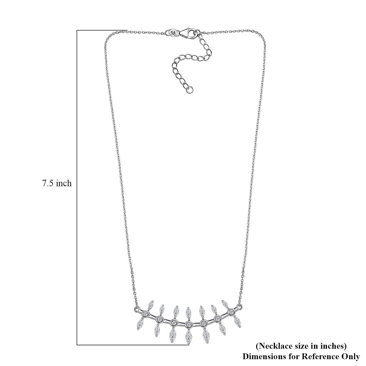 Moissanite Fish Bone Statement Necklace 18 Inches in Platinum Over Sterling Silver 2.10 ctw