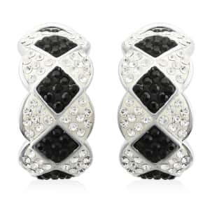 Black and White Austrian Crystal Earrings in Silvertone