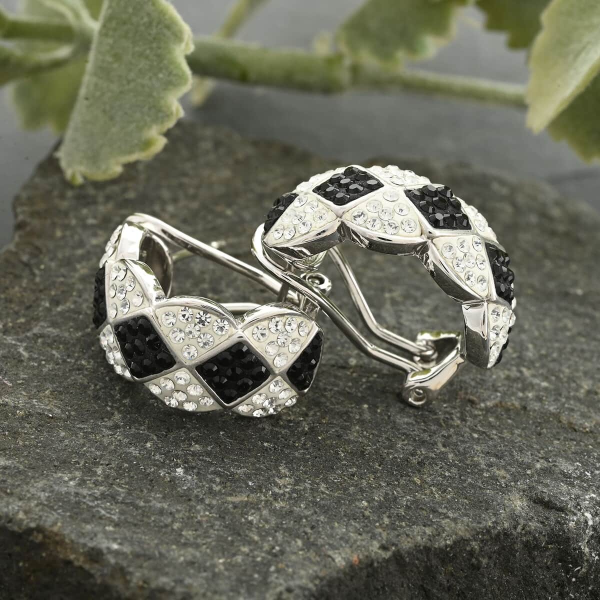 Black and White Austrian Crystal Earrings in Silvertone image number 1