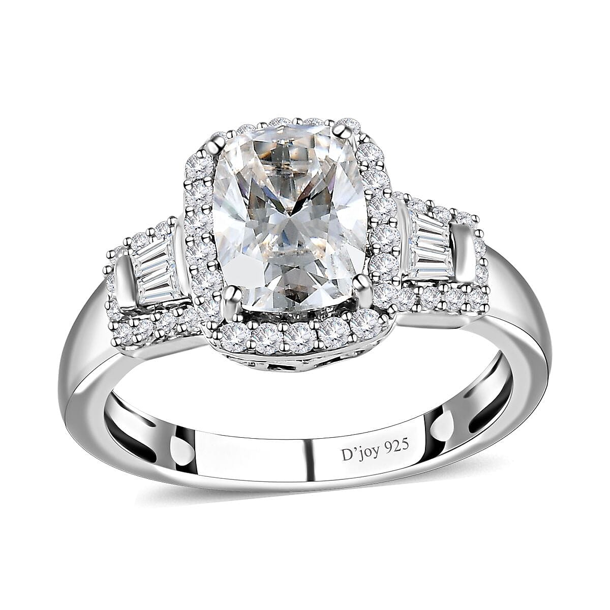 Moissanite Halo Ring in Platinum Over Sterling Silver (Size 10.0) 2.00 ctw
