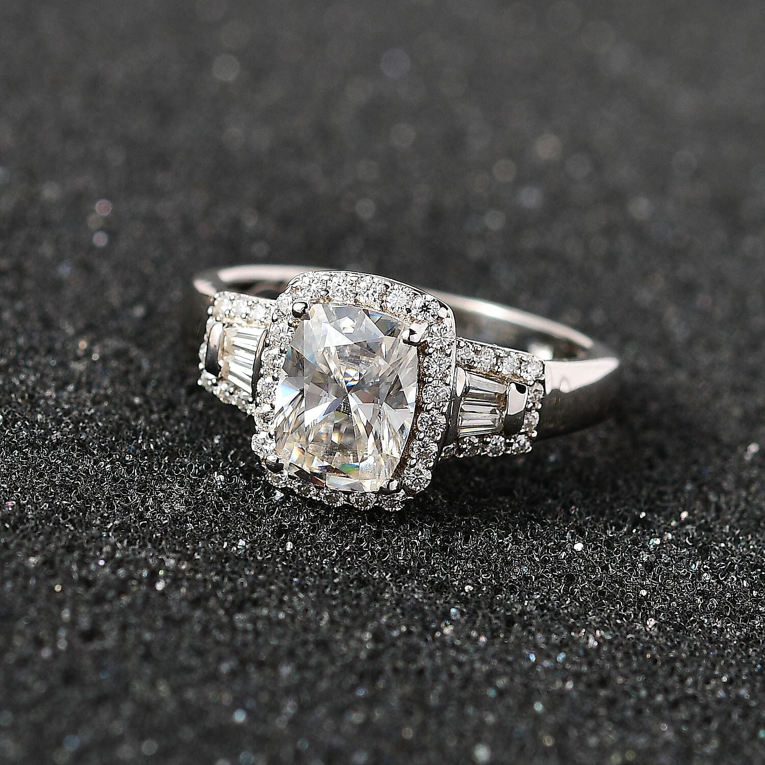 Moissanite Halo Ring in Platinum Over Sterling Silver (Size 10.0) 2.00 ctw