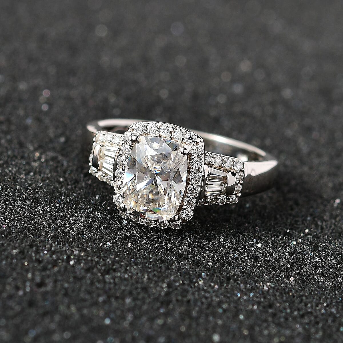 Moissanite Halo Ring in Platinum Over Sterling Silver (Size 10.0) 1.90 ctw image number 1