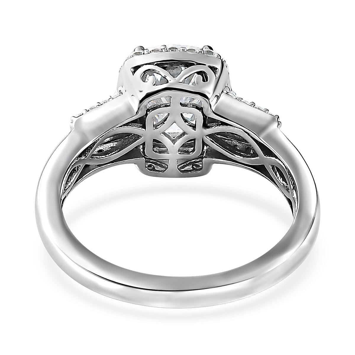 Moissanite Halo Ring in Platinum Over Sterling Silver (Size 10.0) 2.00 ctw