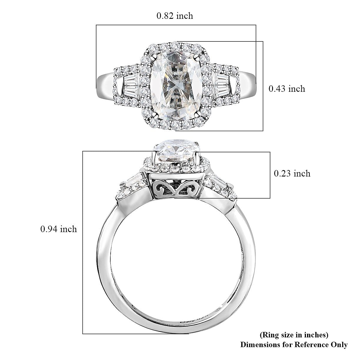 Moissanite Halo Ring in Platinum Over Sterling Silver (Size 10.0) 2.00 ctw