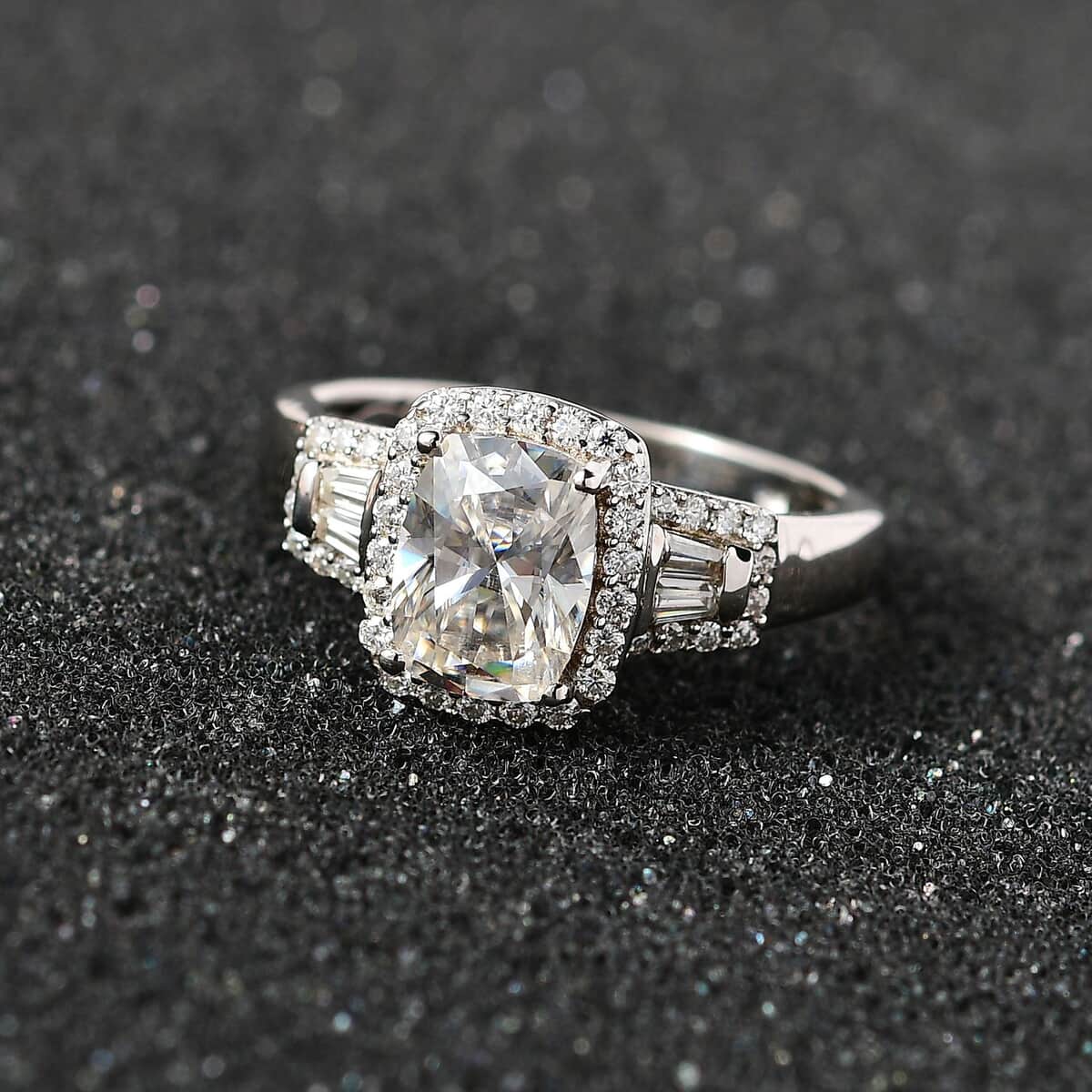 Moissanite Halo Ring in Platinum Over Sterling Silver (Size 8.0) 2.00 ctw image number 1