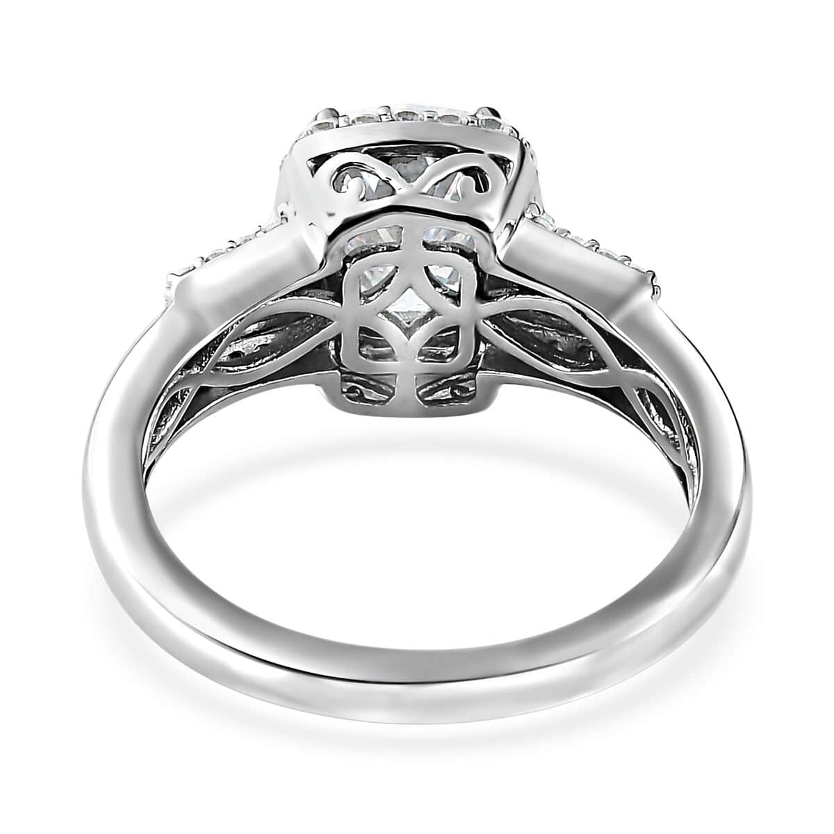 Moissanite Halo Ring in Platinum Over Sterling Silver (Size 8.0) 2.00 ctw image number 4