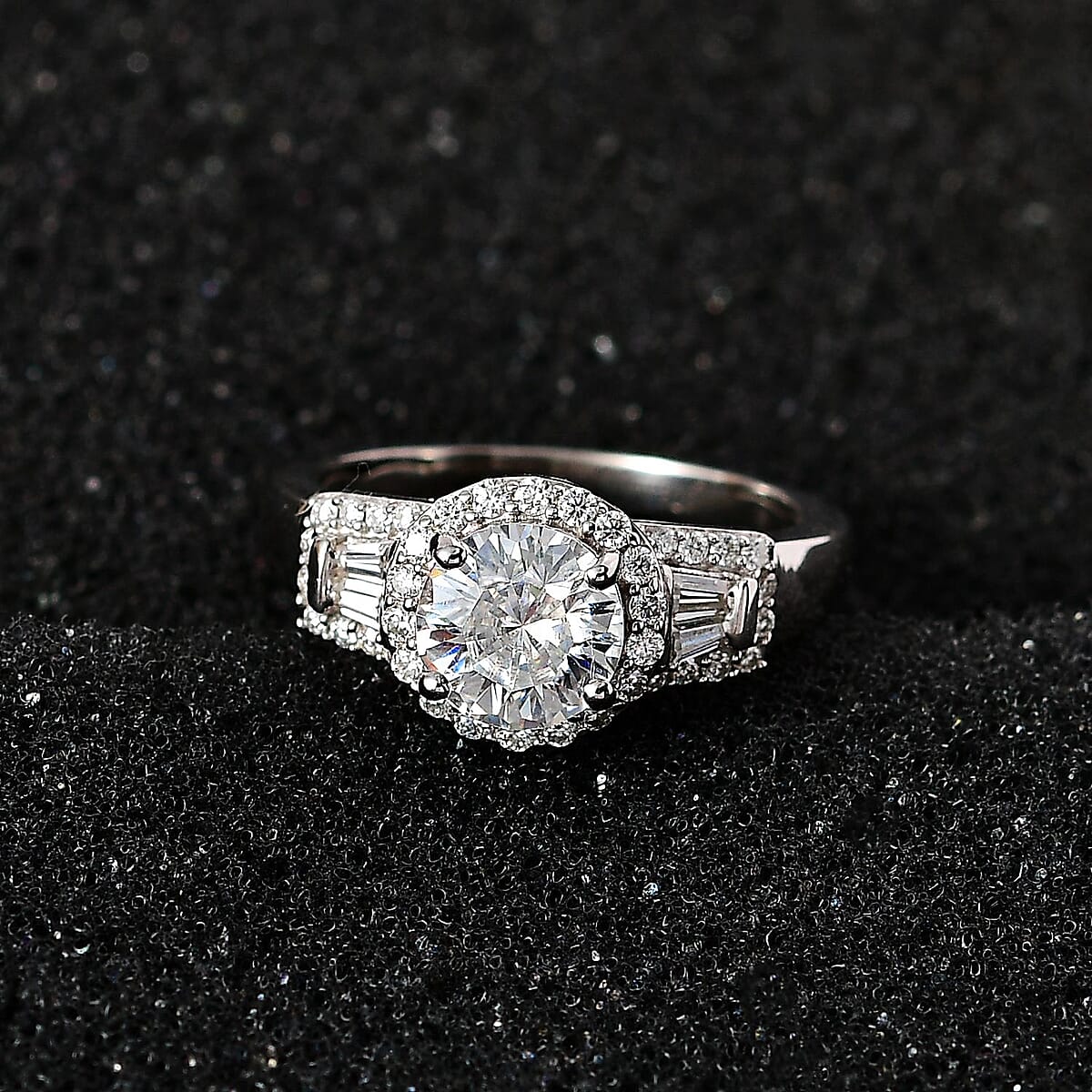 Shiled Cut Moissanite Halo Ring in Platinum Over Sterling Silver (Size 10.0) 1.65 ctw image number 1