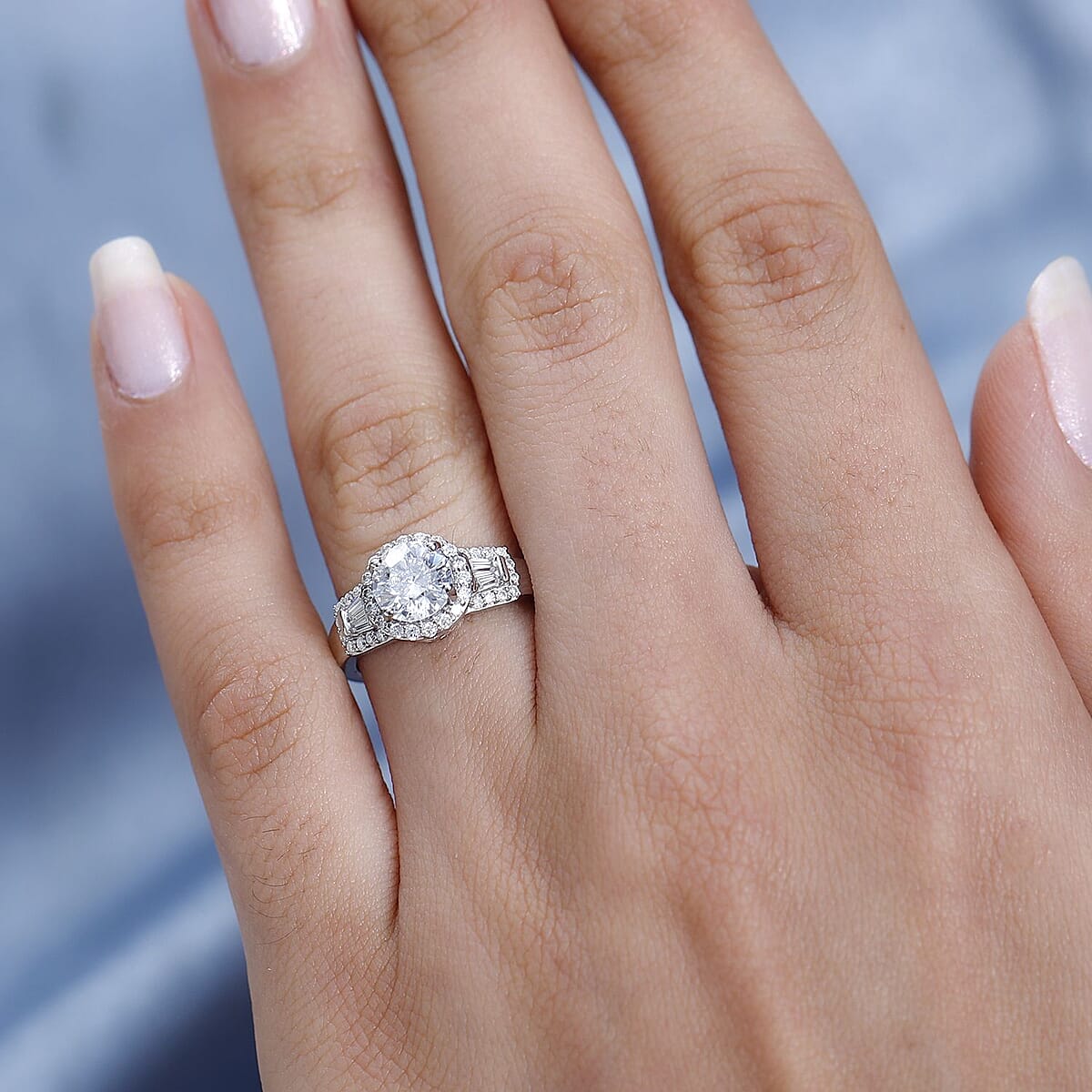 Shiled Cut Moissanite Halo Ring in Platinum Over Sterling Silver (Size 10.0) 1.65 ctw image number 2