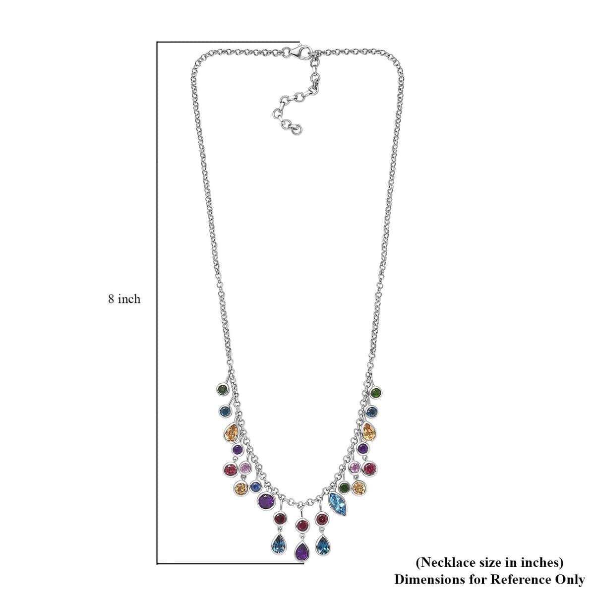 Multi Gemstone Mixed Shapes Rainbow Station Drop Statement Necklace 18 Inches in Platinum Over Sterling Silver 12.60 ctw image number 5