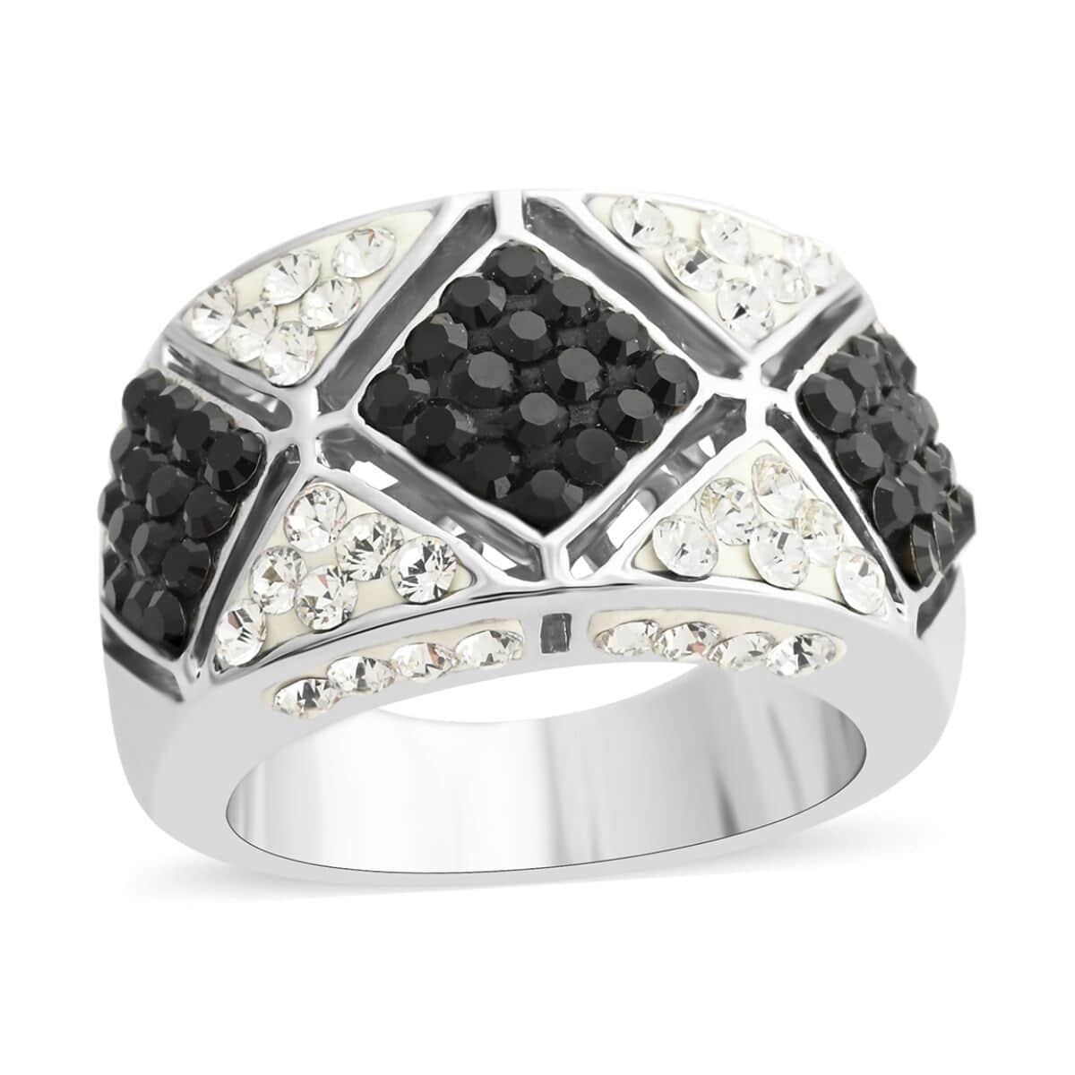 Black and White Austrian Crystal Ring in Silvertone (Size 7.0) image number 0