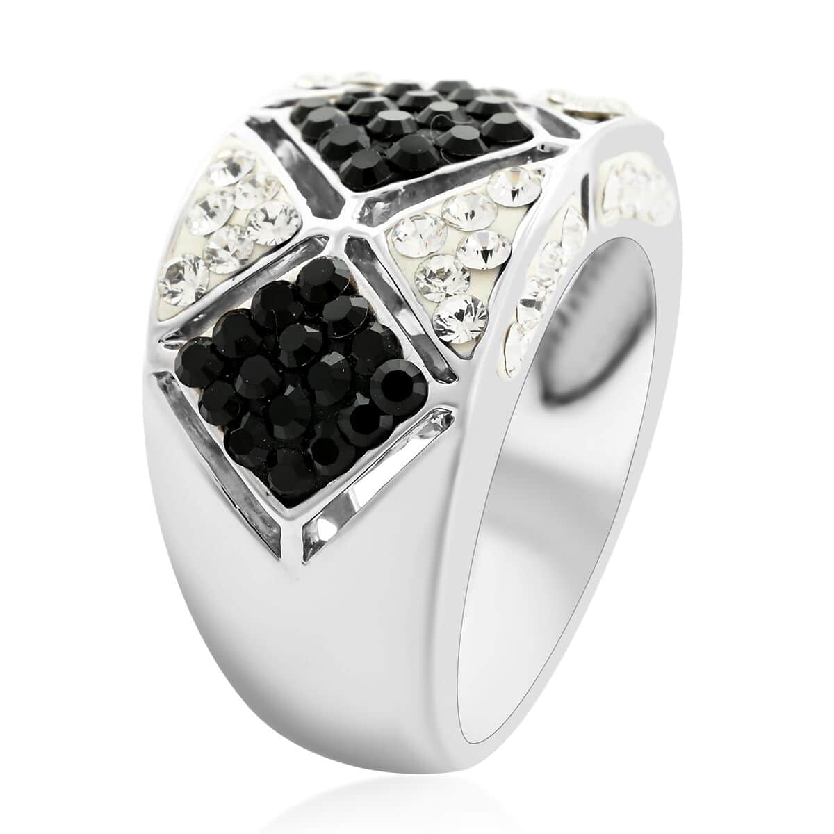 Black and White Austrian Crystal Ring in Silvertone image number 3
