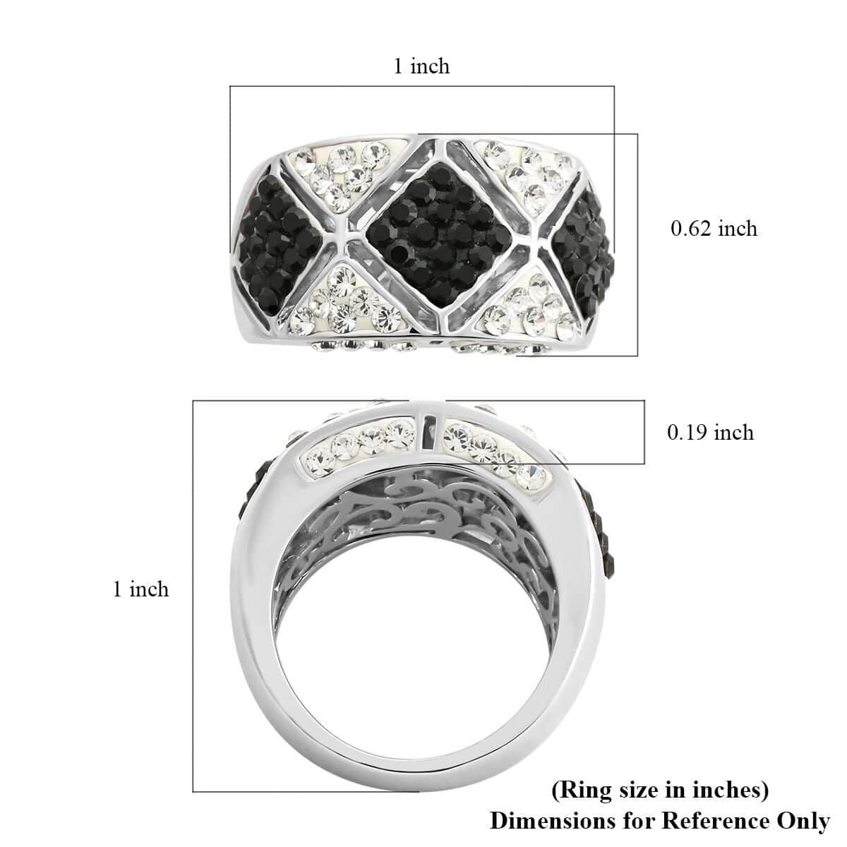 Black and White Austrian Crystal Ring in Silvertone (Size 7.0) image number 5