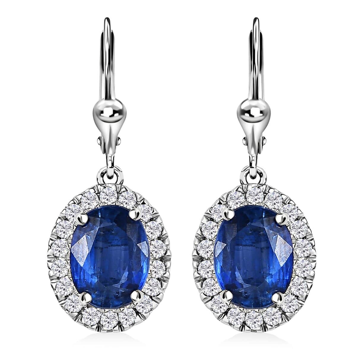 TLV Kashmir Blue Kyanite, Moissanite Lever Back Earrings in Platinum Over Sterling Silver 3.60 ctw image number 0