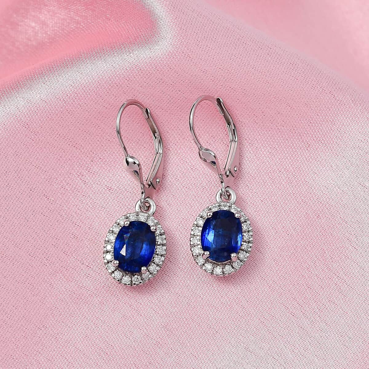 TLV Kashmir Blue Kyanite, Moissanite Lever Back Earrings in Platinum Over Sterling Silver 3.60 ctw image number 1