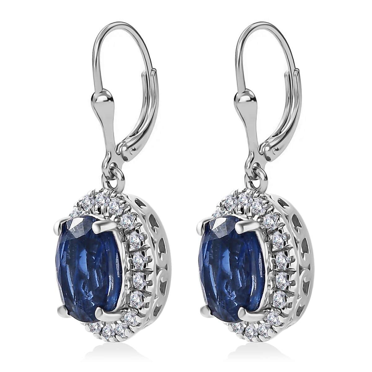 TLV Kashmir Blue Kyanite, Moissanite Lever Back Earrings in Platinum Over Sterling Silver 3.60 ctw image number 3