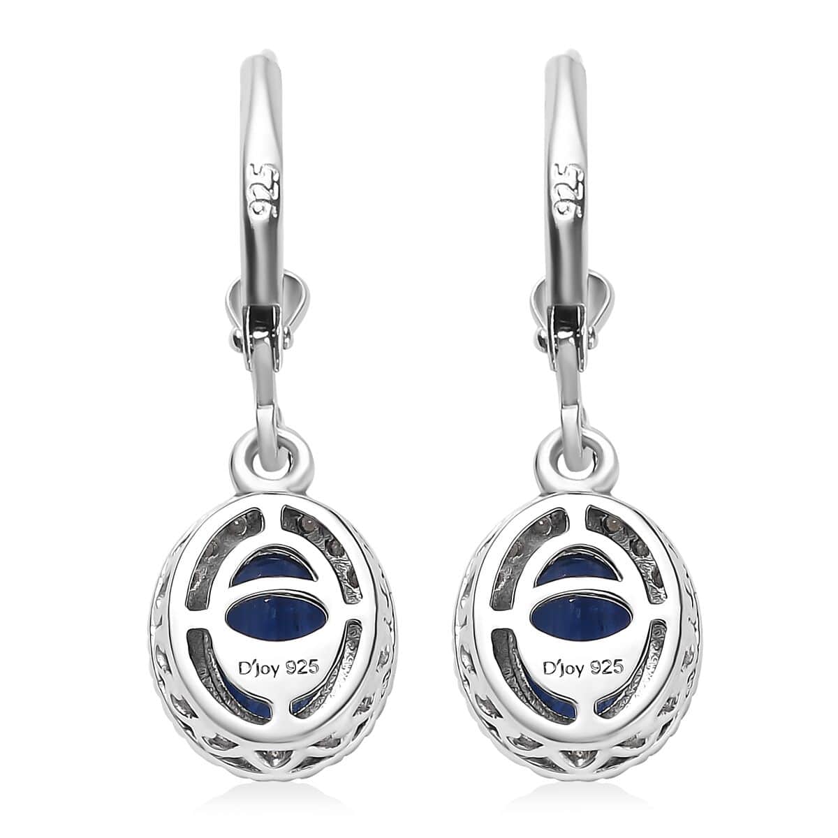 TLV Kashmir Blue Kyanite, Moissanite Lever Back Earrings in Platinum Over Sterling Silver 3.60 ctw image number 4