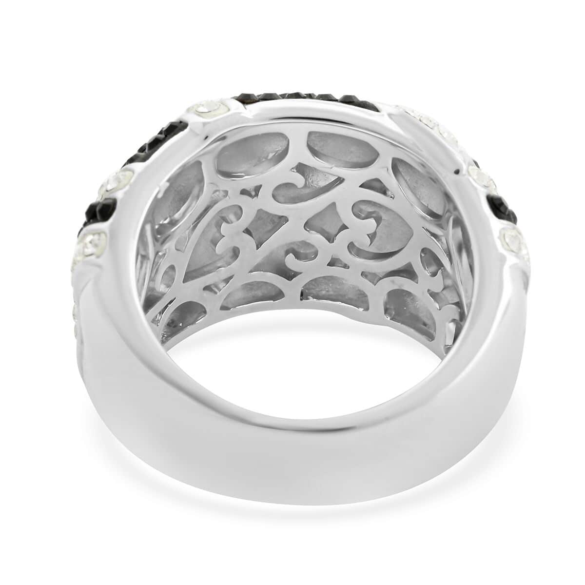 White and Black Austrian Crystal Ring in Silvertone image number 4