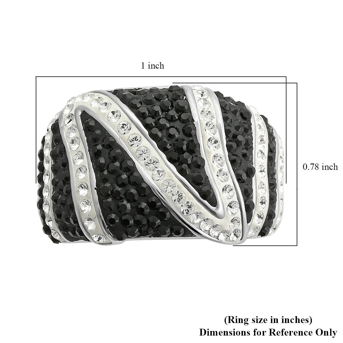 White and Black Austrian Crystal Ring in Silvertone (Size 7.0)