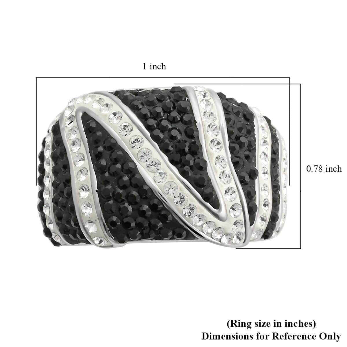 White and Black Austrian Crystal Ring in Silvertone (Size 7.0) image number 5