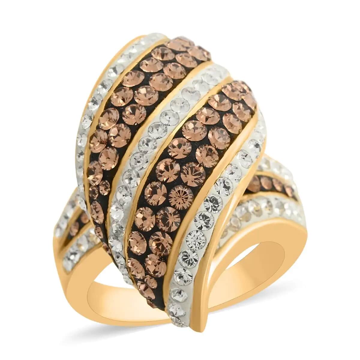 Champagne Color and White Austrian Crystal Ring in 18K Gold Over (Size 7.0) image number 0
