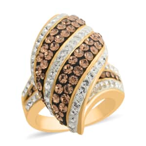Champagne Color and White Austrian Crystal Ring in 18K Gold Over (Size 7.0)