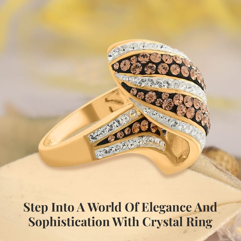 Champagne Color and White Austrian Crystal Ring in Goldtone (Size 7.0)