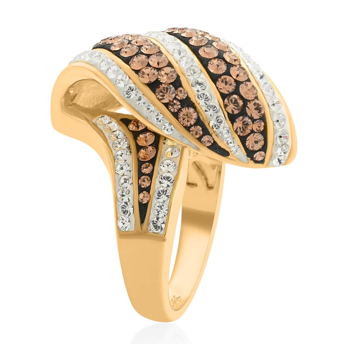 Champagne Color and White Austrian Crystal Ring in 18K Gold Over (Size 7.0) image number 3