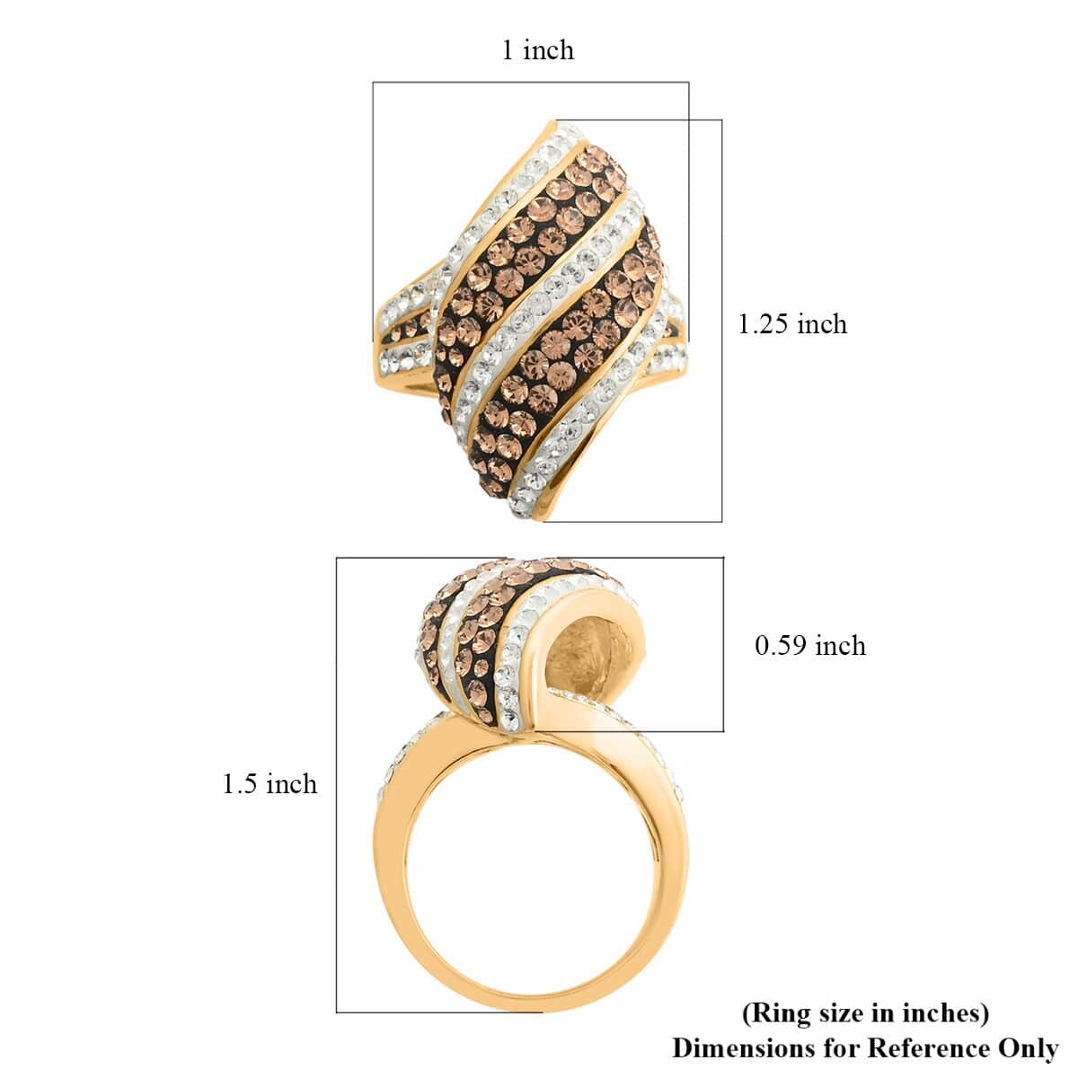 Champagne Color and White Austrian Crystal Ring in 18K Gold Over (Size 7.0) image number 5