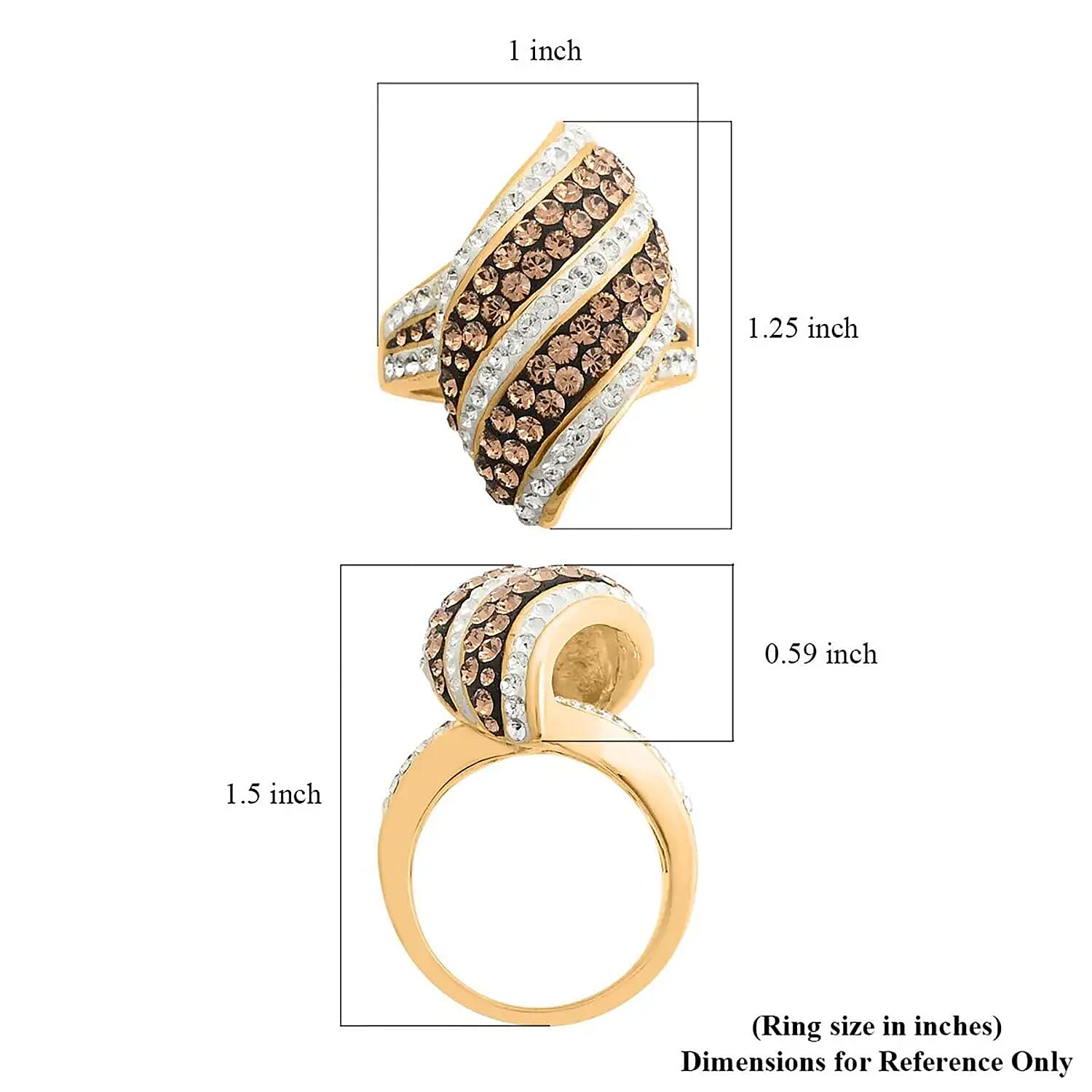 Champagne Color and White Austrian Crystal Ring in Goldtone (Size 7.0)