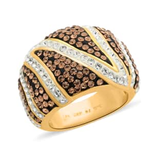 White and Champagne Austrian Crystal Ring in 18K Gold Over (Size 7.0)