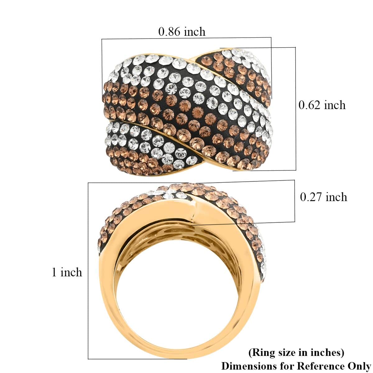 White and Champagne Austrian Crystal Ring in Goldtone (Size 7.0) image number 5