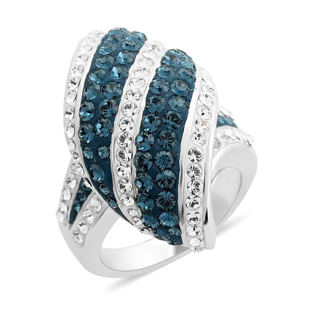 Blue and White Austrian Crystal Ring in Silvertone (Size 7.0) image number 0