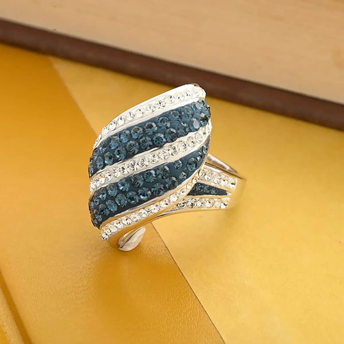 Blue and White Austrian Crystal Ring in Silvertone (Size 7.0) image number 1