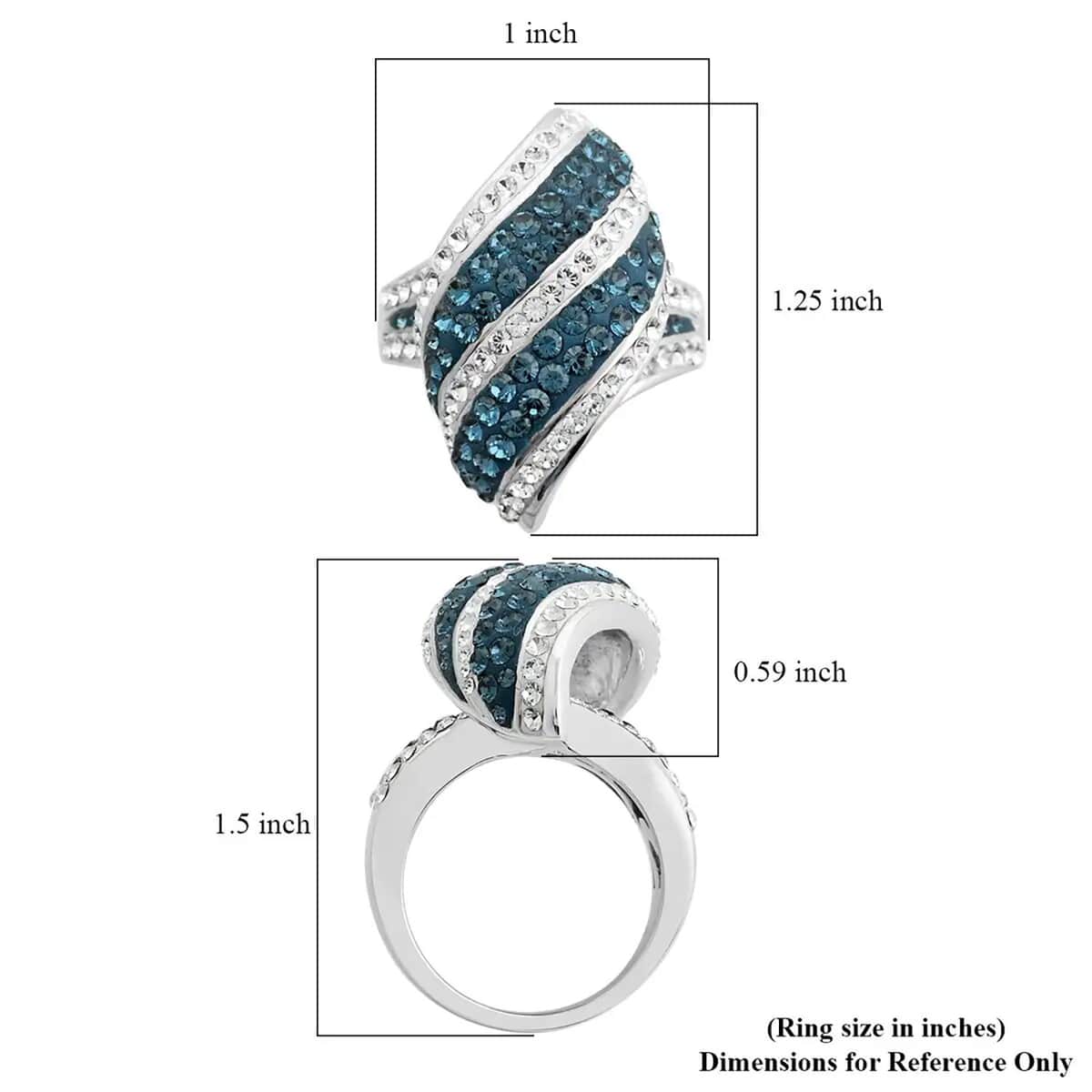 Blue and White Austrian Crystal Ring in Silvertone (Size 7.0) image number 6