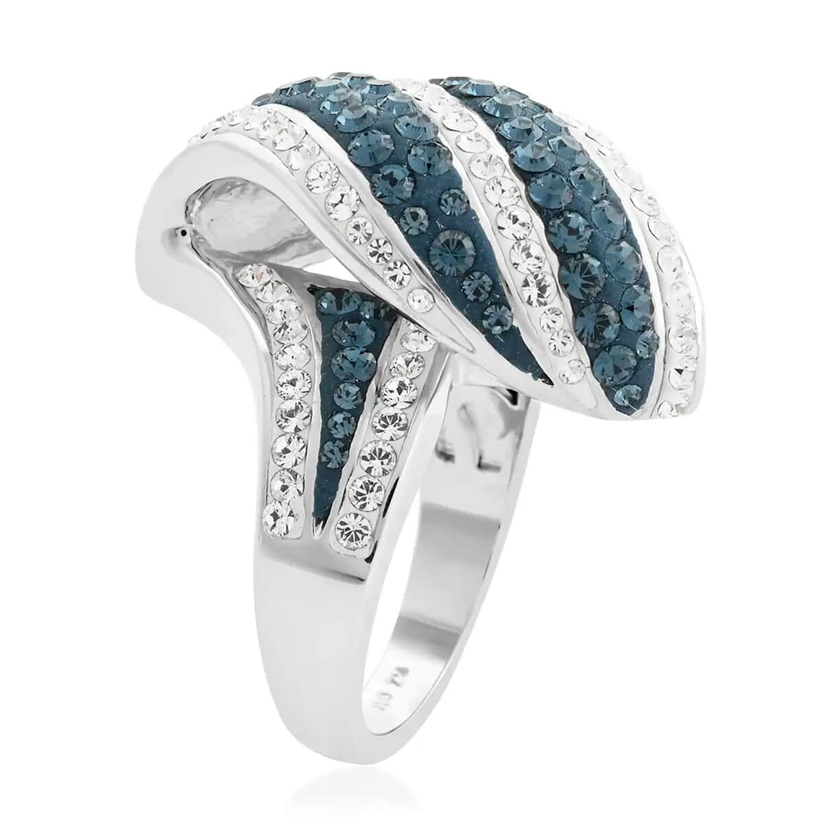 Blue and White Austrian Crystal Ring in Silvertone (Size 7.0) image number 8