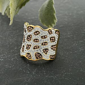 Champagne Color and White Austrian Crystal Ring in 14K Goldtone Over (Size 7.0)